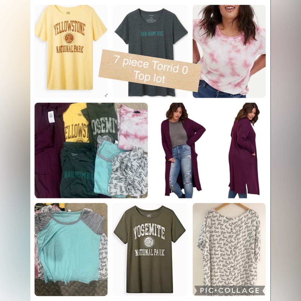 7 piece lot Torrid, 4 tees torrid 0, blouse torrid 1, tie dye torrid 2 sweater 0
